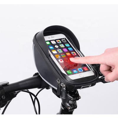 China Hook and Loop 6 Inch Mobile Phone Holder Bike Bag Carbon Texture Cloth Handlebar Cycle Bag Bicycle Accessories for sale