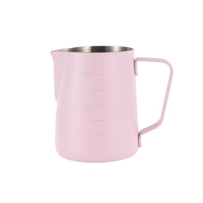 China Wholesale 350 Stainless Steel 600ml Pink Coffee Stocked Pointed Spout Milk Frother Jug Milk Jug for sale