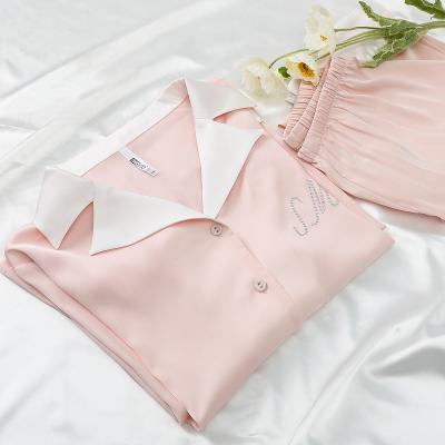 China 2022 New Arrivals Breathable Solid V-neck Long Sleeve PJ Satin Pajamas Set Nightgowns Onesie Women Sleepwear for sale