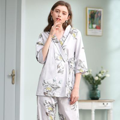 China Custom Women's Long Sleeve Satin Nightwear Breathable Sexy Short Drawstring V-Neck Pajamas Sleepwear Silk Like Solid Pajamas for sale