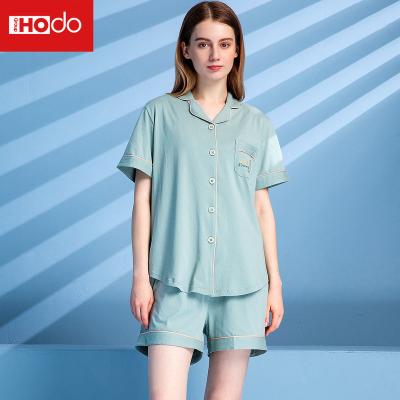 China 2022 breathable new solid color silk pajamas and home service short-sleeved shorts two-piece sleepwear shorts suit for women for sale