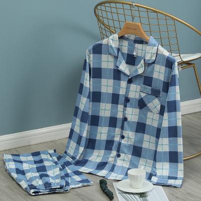 China Wholesale Mens Breathable Cotton Pajamas Set Long Sleeve Mens Sleepwear Tops Bottoms Plaid PJ Sets Loungewear for sale