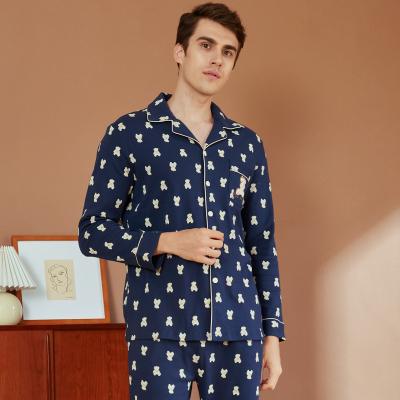 China Wholesale Canvas Men's Breathable Pajamas Sleepwear Set Button Washed Button Organic Canvas Men's Pajamas for sale