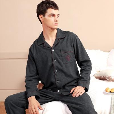 China OEM Breathable Winter Buttoned Pajama Lapel Design Long Sleeve Suit Mens Cotton Pajamas for sale