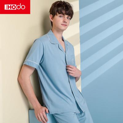 China Breathable Men Pajamas Sets Cotton Short Sleeve Solid Casual Shorts Sleepwear Men Nightgowns Set 2 Pieces Sleep Wear for sale