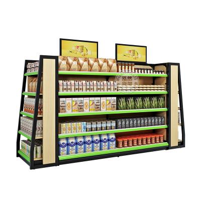 China Single-Sided / Double-Sided Supermarket Shelves Wooden Gondola Shelving Display Stands For Retail Store for sale