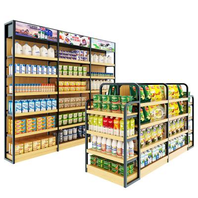 China Durable Supermarket Goods Shelving Steel And Wood Shelves Display Products Shelf Shelving Storage for sale