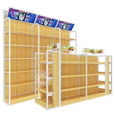 China Super Market Single-Sided Equipment Rack System Shelving Rack Display Shelving Retail Store Hongran Wooden Retail Shelf 60kg/layer for sale