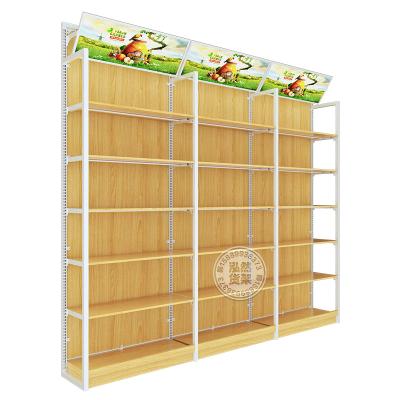 China Single Sided Used In Most Stores High Quality Price HongranShelf Nice Wooden Steel Display Stand Racks With Miniso Style for sale