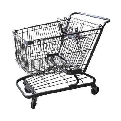 China Durable American Style Shopping Trolley 150L/180L/210L Metal Supermarket Shopping Carts Chrome Wire Grocery Cart 4 Wheels Foldable for sale