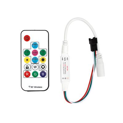 China RGB Led Strip Lighting DC5V~24V Mini Wireless SPI Signal Pixel LED Controller With Remote 14Keys DC Female For WS2811 WS2812B WS2813 WS2818 for sale