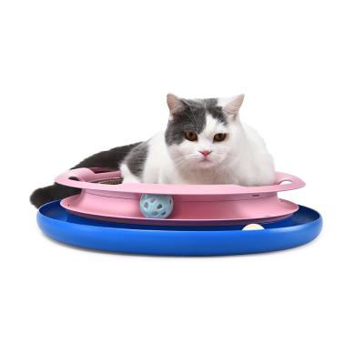 China Fun Puzzle Viable Roller 2 Level Kitten Turbo Scratcher Track Scratcher Interactive Cat Toy Turntable for sale