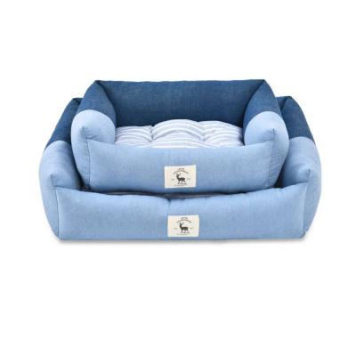 China Jean Fabric Luxury Waterproof Pet Dog Bed Rectangle Ultra Soft Durable Cat Bed Washable Pet Bed for sale