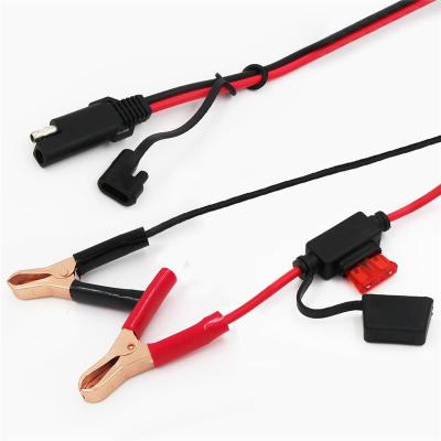 China Car Battery 18awg 12v Nickel Heavy Duty Copper Sae To Alligator Clips Battery Charger Cable Crocodile Clip Clamp Car Plug for sale