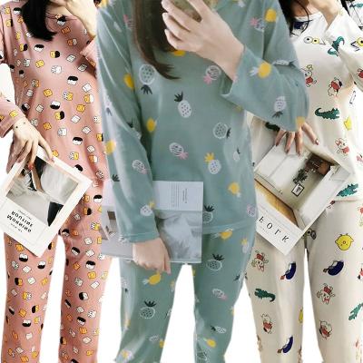 China Duoduo Style Women's Breathable Pajamas Spring And Autumn Cute Style Homewear Suit Wholesale Neck Long Sleeve Two-Piece Round Pants for sale