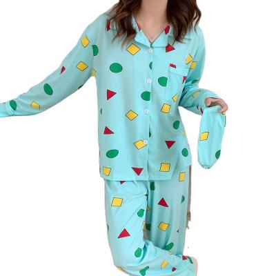 China Breathable home sleepwear ladies cotton clothes spring and autumn beautiful pure two-piece pajamas suit for sale