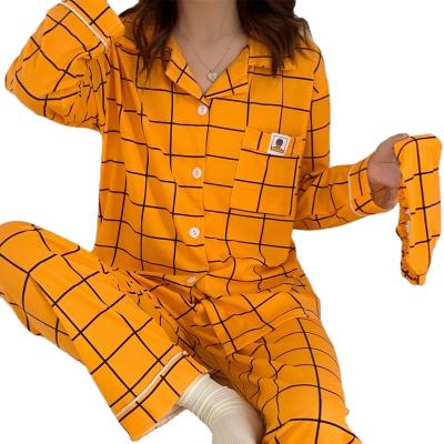 China Spring and autumn breathable long sleeved pajamas suit comfortable and simple style women's sleepwear for sale