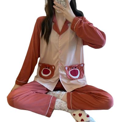 China Women's Casual Cute Korean Cartoon Cute Bear Pajamas Ladies Strawberry Strawberry Sleepwear Suit for sale