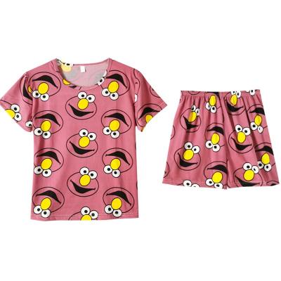 China Wild Sesame Street cartoon pajamas shorts summer round neck short sleeve female cute QUICK DRY thin pajamas pajamas for sale