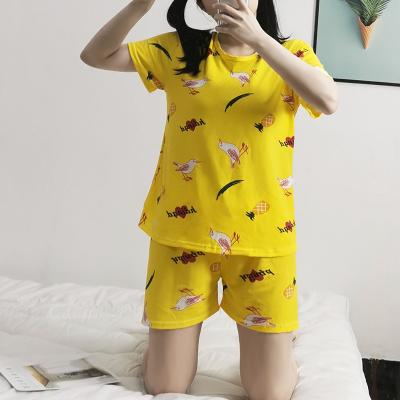 China Premium QUICK DRY Cute Bird Pajamas Cartoon Version Female Short Sleeve Yellow Home Ladies Loosely 2 Piece Suit for sale