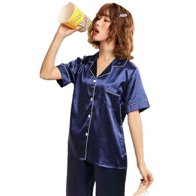 China Breathable Lady Nightwear Summer Home Sleep Wear Rayon Nighty Clothes Silk Satin Night Suit Pajamas Women Ice Silk Pajamas for sale