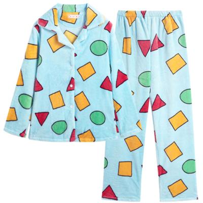 China Thermal Winter Fleece Coral Pajamas Colors Flannel Ladies Pattern Pajamas Women Geometric Sleepwear for sale