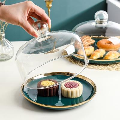 China Viable Wholesale Custom Size Cake Decor Cover Glass Cloche Dome With Handle For Food Storage for sale