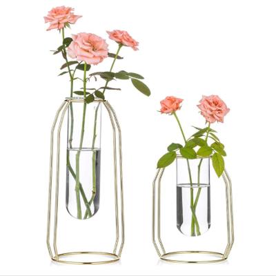 China Modern Custom Cylinder Gold Mini Greenhouse Geometric Planters Wedding Flower Glass Vase For Indoor Plant for sale