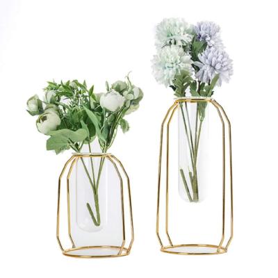 China Wholesale Modern Indoor Glass Set Of 2 Mini Metal Decoration Flower Planter Greenhouses For Living Room for sale