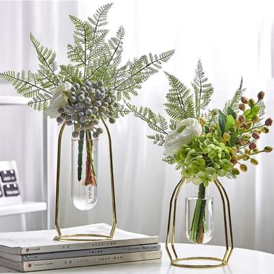 China Modern Nordic Style Geometric Glass Iron Art Vase Plant Containers For Dry Flower Stand Decoration for sale