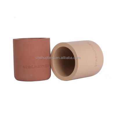 China Custom Cheap Colorful Sublimation Printed Cement Candle Holder Luxury Concrete Jar Home Decoration for sale