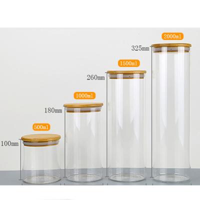 China Universal Sustainable Transparent Airtight Bamboo High Borosilicate Kitchen Wooden Lid Storage Jar Glass for sale