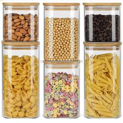 China Viable Wholesale Cheap Square Jar Food Clear Glass Containers Jar Glass With Bamboo Lid for sale