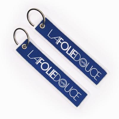 China Fashionable Promotional Gifts Custom Cheap Keychains Car Woven Key Chain Jet Key Tag Fabric Embroidery for sale