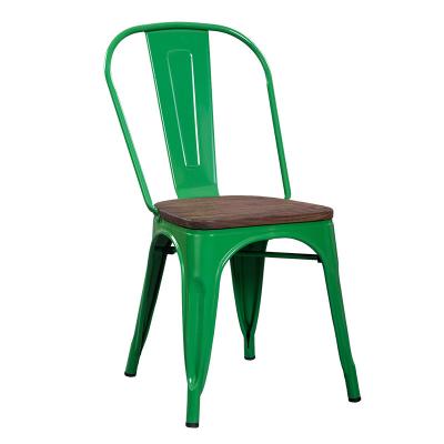 China Modular 2022 Vintage Cheap Stackable Cafe Dining Colorful Tolix Metal Chair With Wood Seat for sale