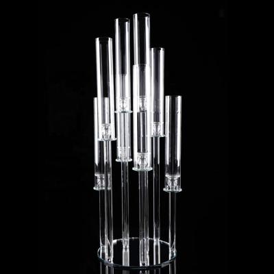 China Weddings wholesale 10am long stemmed modern cheap glass tube crystal candle holders wedding table centerpieces candelabras for sale