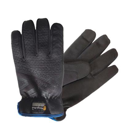 China 3M Thinsulate C100 With Fleece Winter Gloves Mens Safety Outdoor Thermal Working Gloves Knitted Synthetic Leather Daily Work Black, Blue Cuffs Customizable Logo for sale