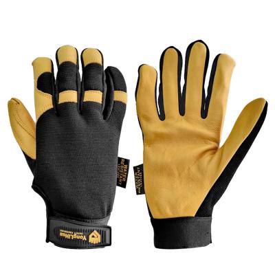 China Comfortable Mechanics Gloves with Cow Grain Leather Palm, Spandex Back with Strap for Men's Industrial Daily Job EN388 Work Industry NC; GUA for sale