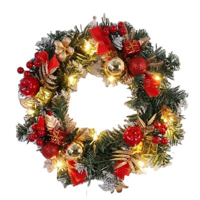 China 40CM Country Layout Christmas Ornament Tree Garland 2022 With LED Light Front Door Home Party Hanging Garland for sale