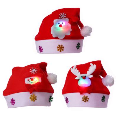 China Plush Merry Christmas Hat Light Up LED New Year Navidad Hat Snowman Elks Santa Claus Hats For Kids Children Adult Christmas Gift Decoration for sale