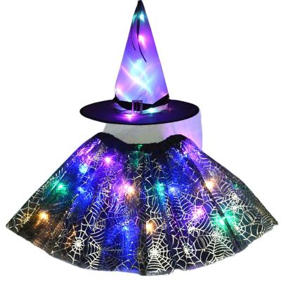 China Comfortable and Breathable Party Kids Girl LED Glow Christmas Light Costume Skirt Cobweb Spider Hat Witch Cosplay Magic Wand Costume for sale