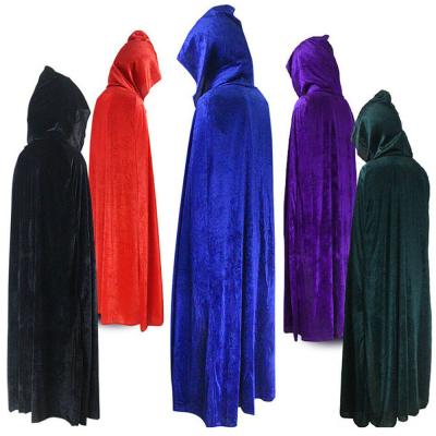 China Hooded Medieval Robe Cloaks Halloween Costume Wicca Vampire Witch Adult Halloween Costume Comfortable And Breathable Velvet Cloak Cloak 5 Colors for sale