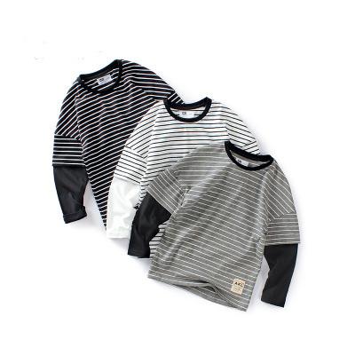 China 2020 spring and autumn children's anti-shrinkage cotton printing striped two-piece long-sleeved T-shirts children T-shirts boys T-shirt for sale