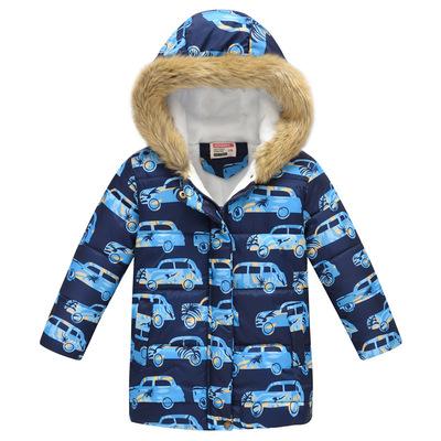 China 2021 New Autumn And Winter Childrens Down Jacket Anti-wrinkle For Girls Fashion Print Cartoon Fur Collar Winter Hooded Coat for sale