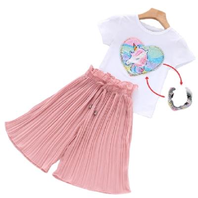 China Girls Active Wholesale Unicorn Factory Cotton Loose T-shirt Cropped Two Piece Pants for sale