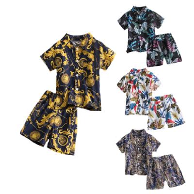 China Casual Manufacturers Supply Boys' Floral Print Short Sleeve Tops, Shirts, Pants, Party Holiday Suits for sale