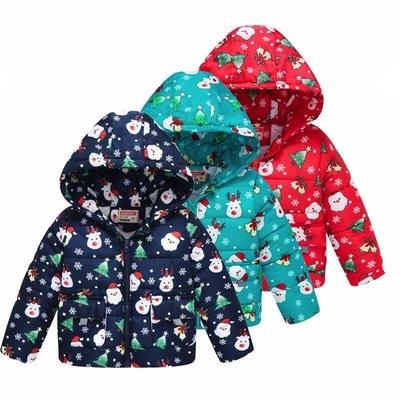 China new Anti-wrinkle children's tops fashion casual warm jacket boys and girls Christmas cute cartoon hooded cotton coat clothes for sale