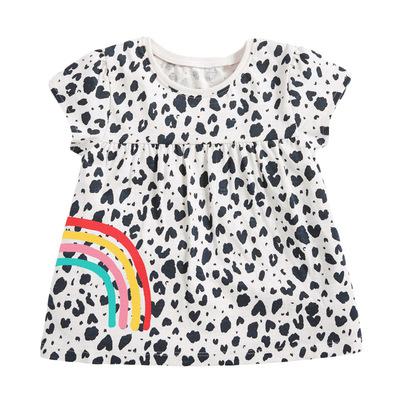 China 2021 New Anti-Shrink Cotton Girls Clothes Fashion Cute Casual Cartoon Multicolor Embroidery Petal Sleeve Printing Girls T-shirt 2T-7T for sale