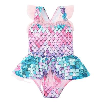 China 2021 New Kids Girls Dismountable Padded Swimsuits Cosplay Costume Beachwear Fish Scale Print Sequin One Piece Swimsuit for sale