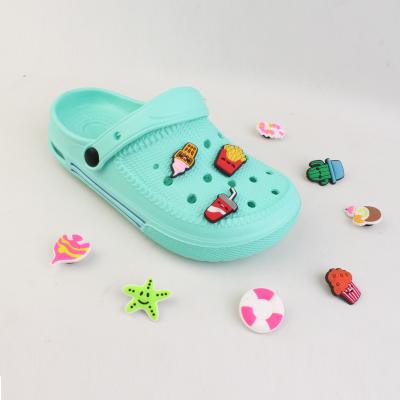 China Shoe Buckle Stain Cartoon Gourmet Design PVC Rubber Shoes Charm Accessories Log Wooden Shoes for sale